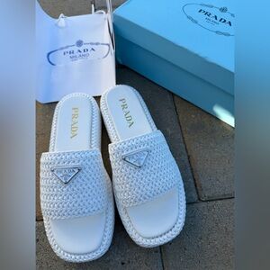 Prada White Woven Sandals size 39